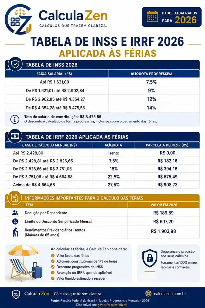 imagem para Tabela de INSS e IRRF 2026 Aplicada às Férias   